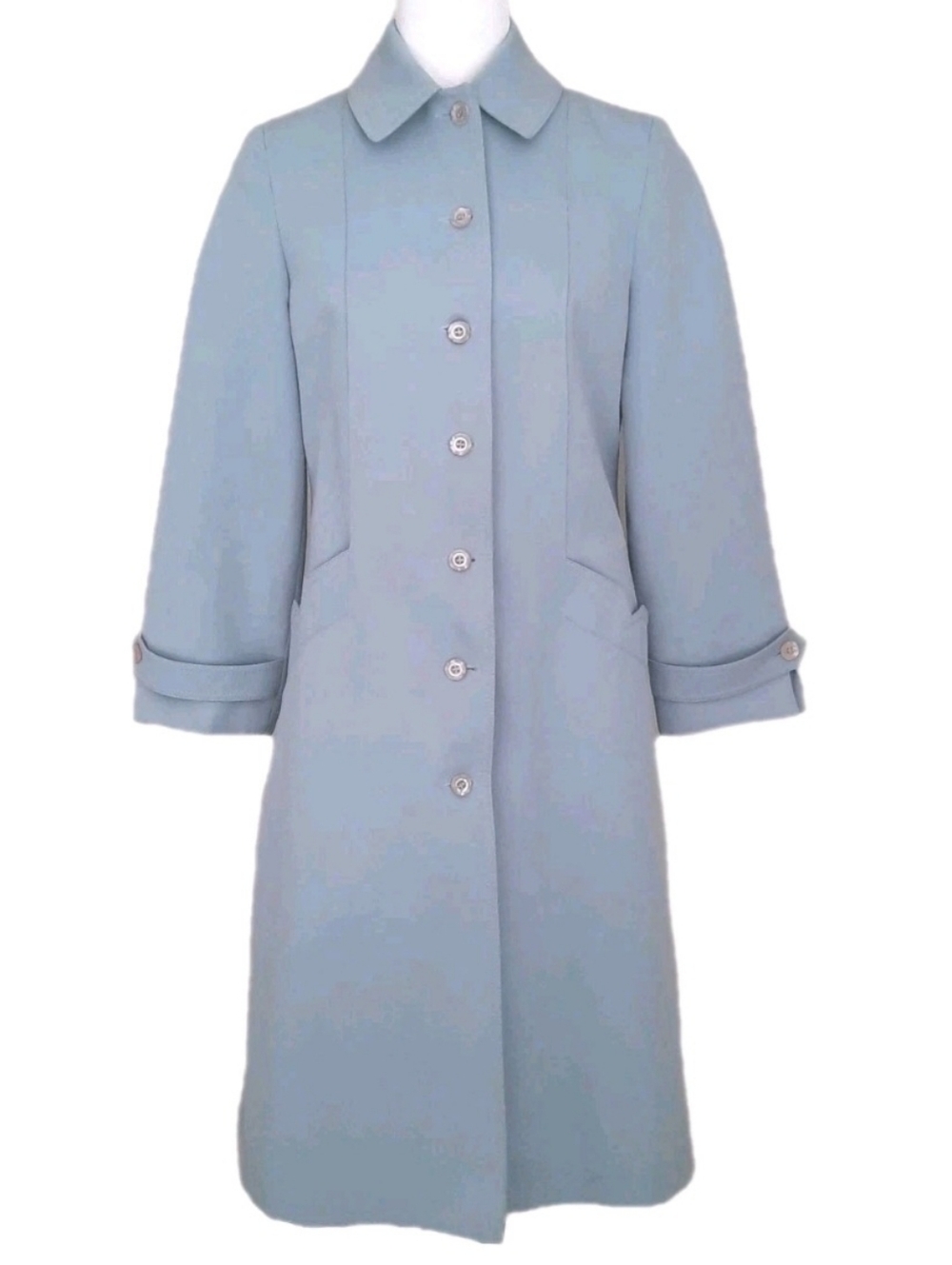 Vintage 1970s Minimalist A-Line Spring Trench Coat Dusty Blue Size S